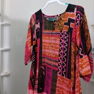 LEOPARDS AND ROSES AFRICAN patterned BRIGHT PINK ORANGE SHIRT